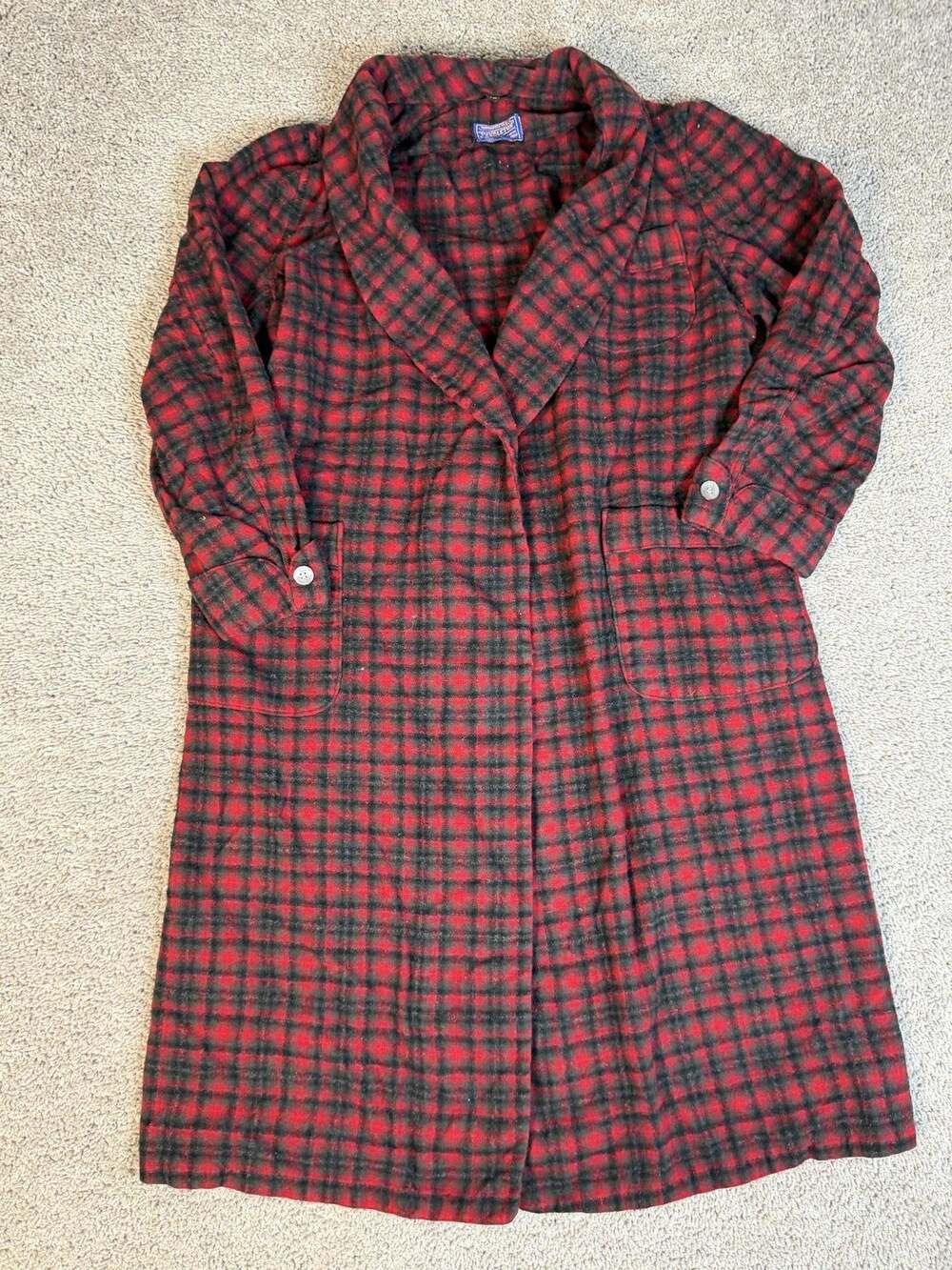 Vintage 1940s Pendleton Robe Mens Medium Red Plaid 100% Wool Flannel No Tie
